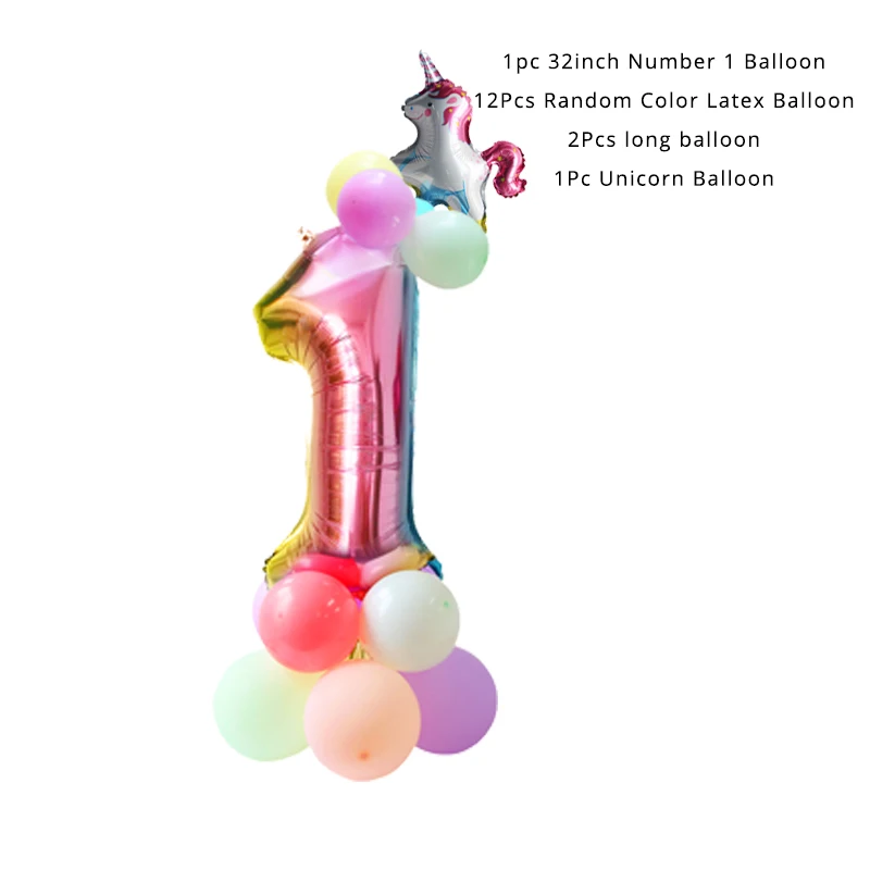 32inch number-1 WEIGAO/вечерние Бандана с единорогом, тарелка и чашка, украшение для дня рождения, Детские вечерние принадлежности, одноразовые столовые приборы - Цвет: 32inch number-1