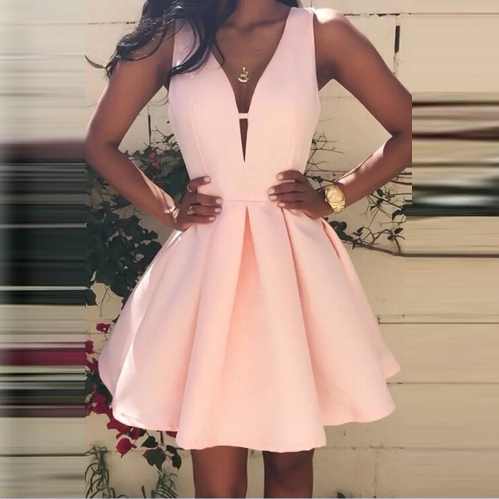 

Fashion A-line Cocktail Dresses With Sexy V- neck Stain Prom Gowns Knee Length Back Zipper robe de soiree