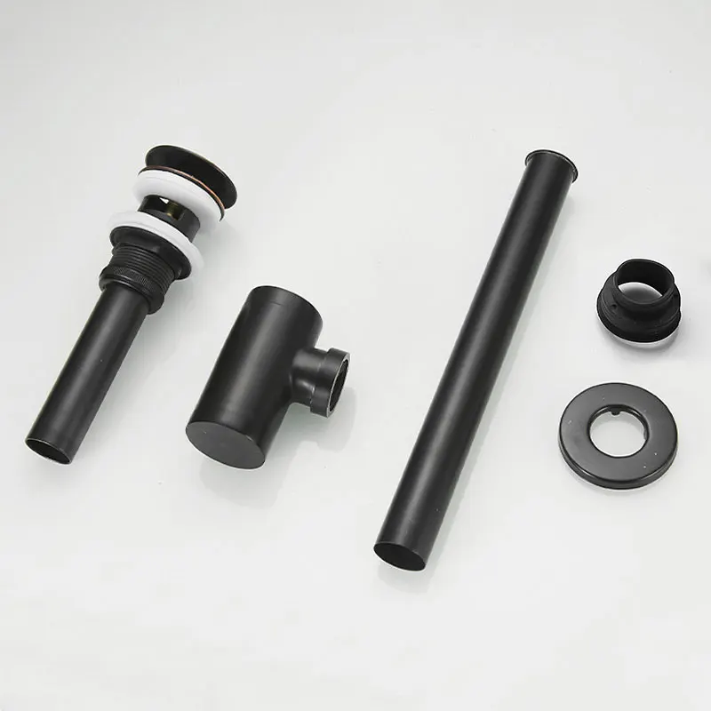 Sink Drain Pipe Set Brass Round Bottle P Trap Pop up Drain Basin Waste Trap Drain Tube Adjustable Height