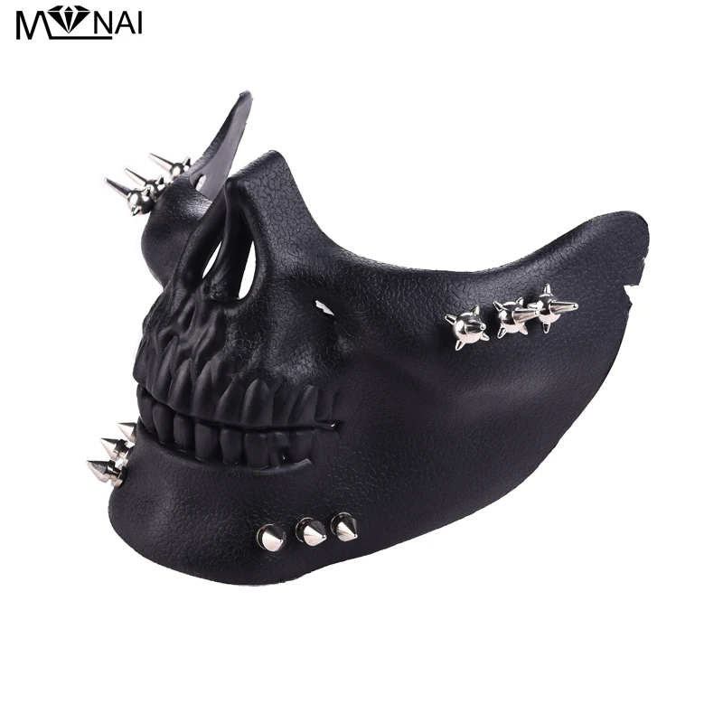 

Steampunk Halloween Devil COS Anime Stage Spikes Skeleton Mask Ghost Street Rivet Skull Half Face Masks Cosplay Party Accessory