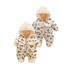 Baby Winter Snowsuit Plus Velvet Thick Baby Boys Jumpsuit 0-2 Years Newborn Romper Baby Girls Overalls Toddler Coat