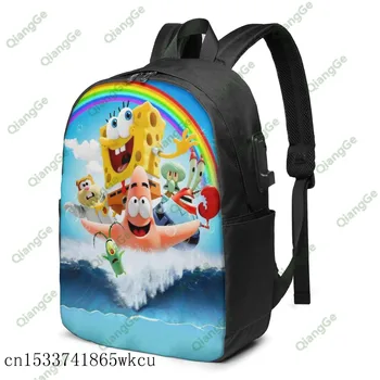 

Anime Spongebob Children's Usb Backpack For School Cartoon Squarepants Patrick Star For Women/man Boys Girls