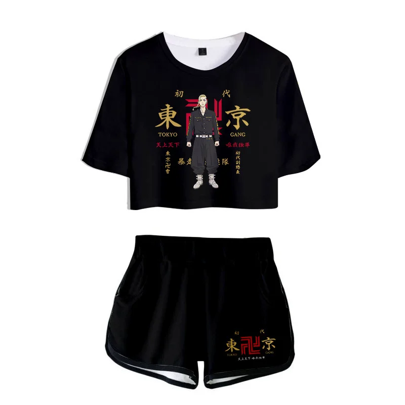 Tokyo Revengers Crop Shorts Suit Anime Cosplay 3D Print T-shirt Pants Two Piece Set Women Tracksuit Outfit Summer Cute Matching demon slayer anime cosplay oversized t shirt shorts suit set casual streetwear tracksuit men women sportsuit summer two piece