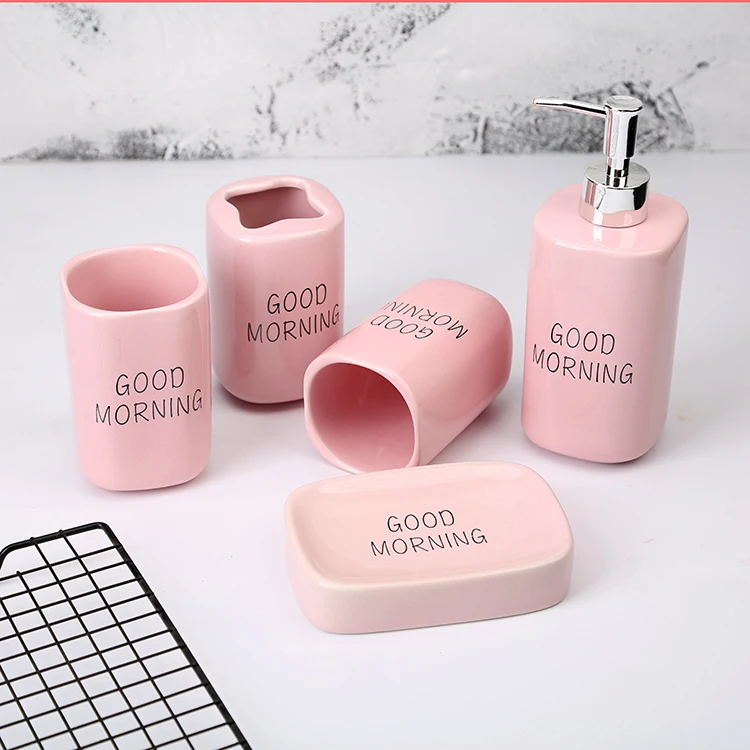 Nordic розовый набор для ванной комнаты Набор 5 шт./компл. милые животные керамические аксессуары для ванной комнаты Набор для детей Товары жидкость для полоскания рта кисть чашка набор