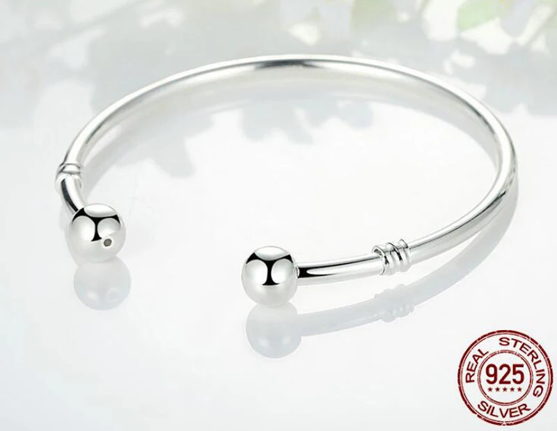 YANHUI 100% Original 925 Solid Silver Bangle Bracelet Fit European Charms Beads Bracelet Silver 925 Jewelry DIY Gift For Women