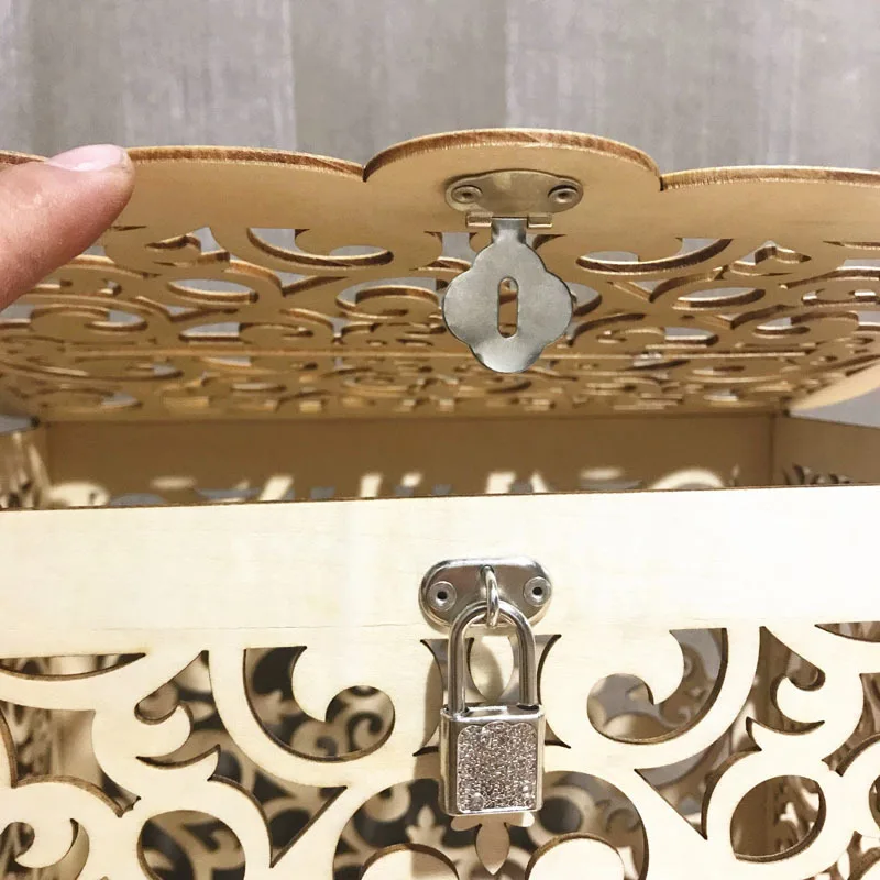 DIY коробка для свадебных подарков деревянная хранения денег с замком Свадебная