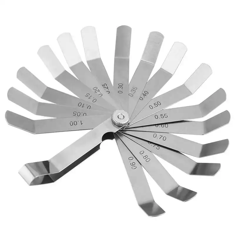0.05-1.00mm Thickness Feeler Gauge 16 Blades Stainless Steel Curved Feeler Ruler Welding Inspection Tool