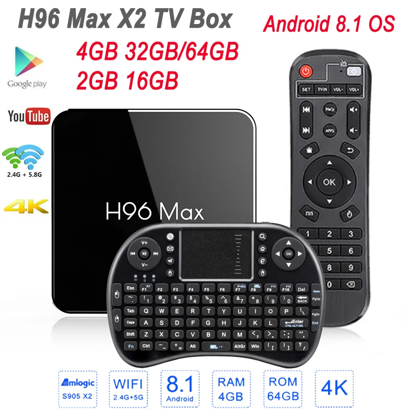 

H96 Max X2 TV Box Android 8.1 4GB 64GB S905X2 1080P H.265 4K Google Store Netflix Youtube H96 2GB 16GB Smart TV Box Media Player