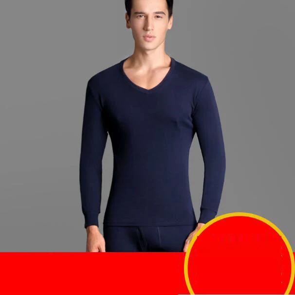 V-neck Комплекты термобелья для Для мужчин зимний термо нижнее белье подштанники Зимняя одежда мужская Толстая Термальность Костюмы сплошной хлопок - Цвет: V-neck