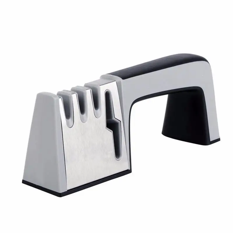 Knife and Scissor Sharpener, Kitchen knife sharpener 4-in-1 Manual System 3 Stage Knife Sharpening Tool with Non-slip Base and E