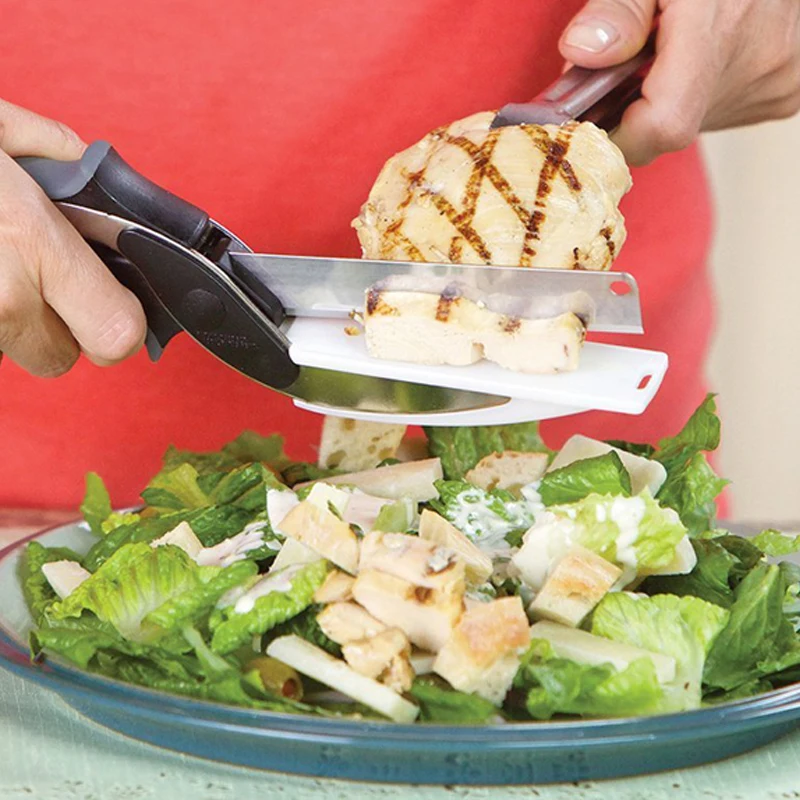 Stainless Steel Kitchen Scissors 2 in 1 Cutting Board Kitchen Chopper Clever Fruit Vegetable Scissors Multifunctional Cutter