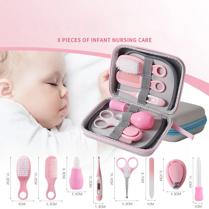 8Pcs/set Baby Health Care Kit Nail Clipper Comb Brush Set Infant Thermometer Newborn Grooming Care Clipper Scissor Kit For Kids