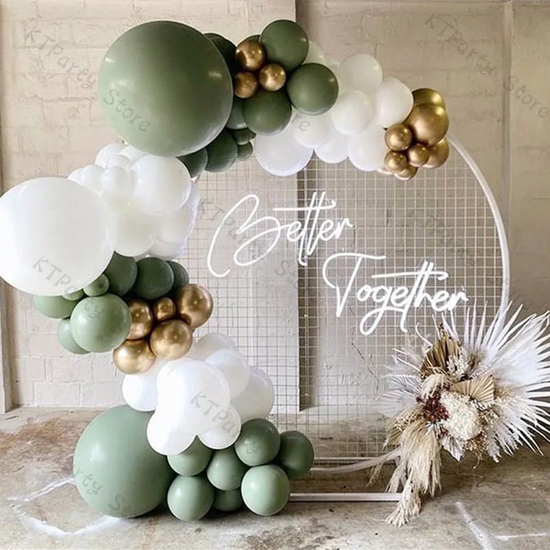 92Pcs Avocado Green Color Mix Chrome Gold Latex Balloons Garland Kit Set Arch Chain Jungle Theme Wedding Party Home Decorations