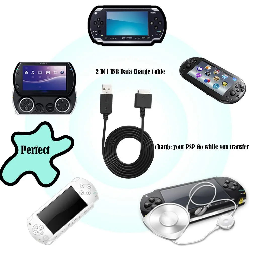 1 м 3 фута 2 в 1 USB кабель для зарядки данных для psp GO USB кабель для зарядки передачи данных Шнур для зарядки для psp GO черный