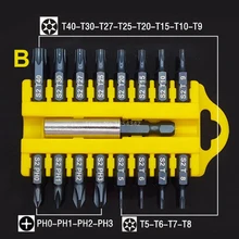 17pcs Set di cacciaviti punte Torx testa B / C / D Torx Hex Star Cross/PZ/tipo Y/tipo U/triangolo supporto magnetico cacciavite Toolkit