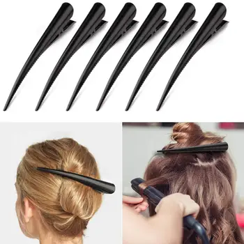 

6/12pcs/set Black Metal Non-slip Crocodile Clip Hair Clip Horn Clip Duckbill Shape Clips Salon Hairdressing Styling Tools