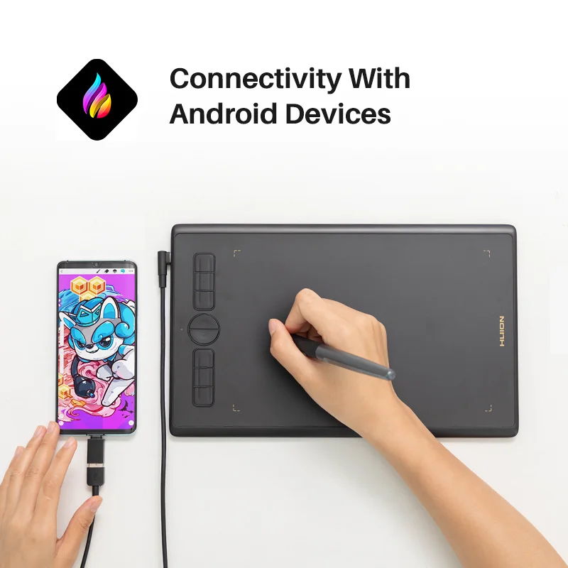 Huion H610x Gráficos Tablet Desenho 8192 Níveis de Pressão Bateria Livre Caneta Comprimidos Chromebook Android Suportado Teclas de Atalho - Imagem 4