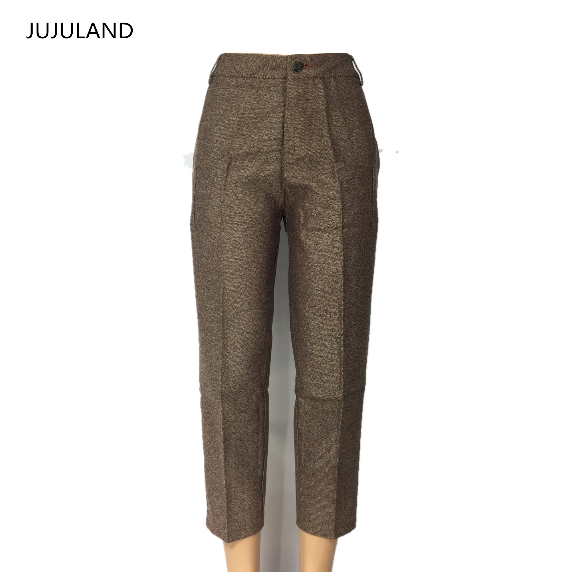 BROWN JUJULAND женские шерстяные высококачественные брюки в британском стиле, зимние прямые брюки 635 - Цвет: BROWN