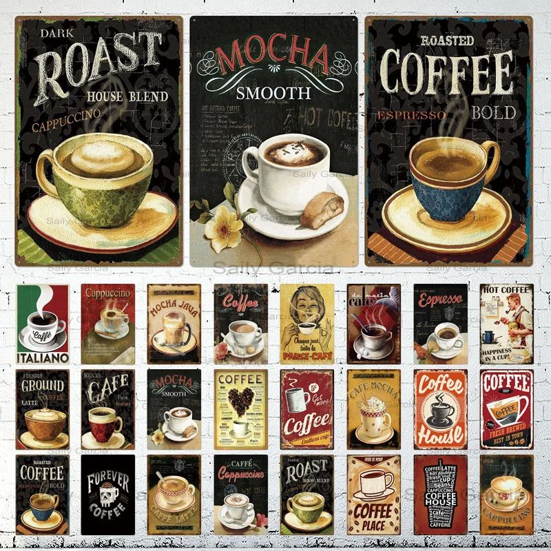 Coffee Tin Sign Vintage Metal Sign Plaque Metal Vintage Wall Decor For  Kitchen Coffee Bar Cafe Retro Metal Posters Iron Painting - Plaques & Signs  - AliExpress