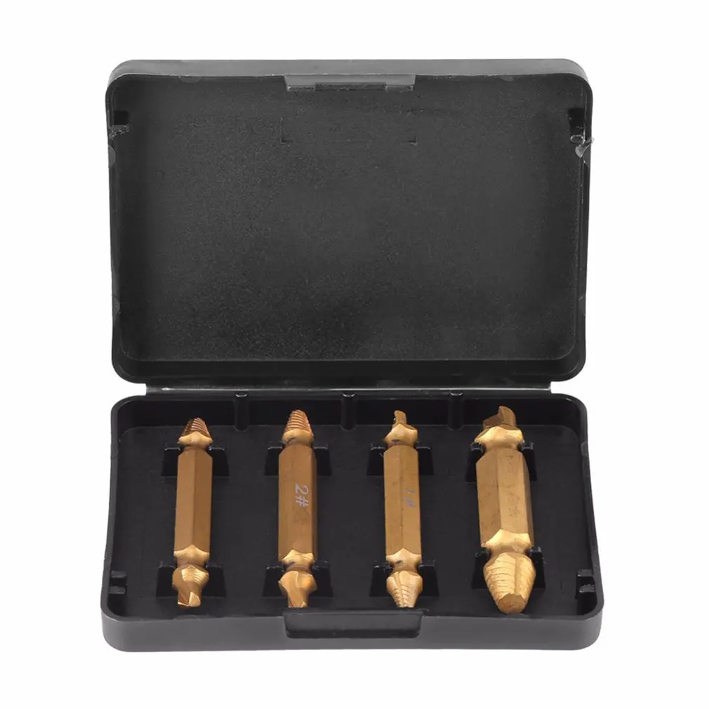 

4pcs Titanium Broken Bolt Damage Screw Remover Extractor Drill Bits Easy Out Stud Reverse Broken Screw Nail Extractor