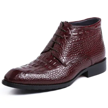 

2019 Classic Black Wine Red Men Chelsea Boot Fashion Men's Crocodile Pattern Ankle Boots Genuine Leather Dress Boots