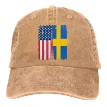 Мужская и женская Регулируемая ВИНТАЖНАЯ ДЖИНСОВАЯ бейсболка с американским и шведским флагом