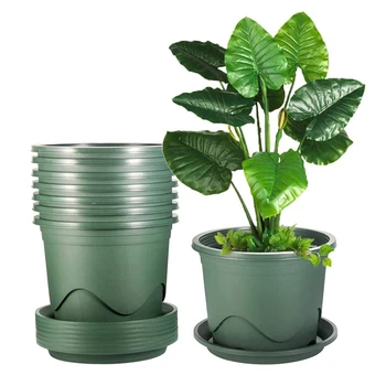 

Plant Plastic Flower Pots, Small Plant Flower Pots, Nursery Flower Pots with Drainage Holes and Trays, 8 Pcs