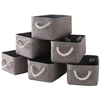 

6 Pack Fabric Baskets Storage Bin Fabric Basket For Toy,Empty Gift Baskets with Rope Handles,Rectangular Baskets