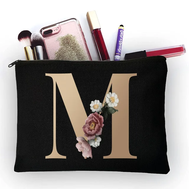 Girl Makeup Bag Golden Letter Pattern Classic Organizer Bag Pouches for Travel Bags Pouch Women's Cosmetic Bag 4gold M