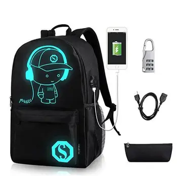 

Anti-theft Nightlight School Bags USB Charging Men Luminous Backpacks Mochila Fashion Anime Cartoon Student School Backpack