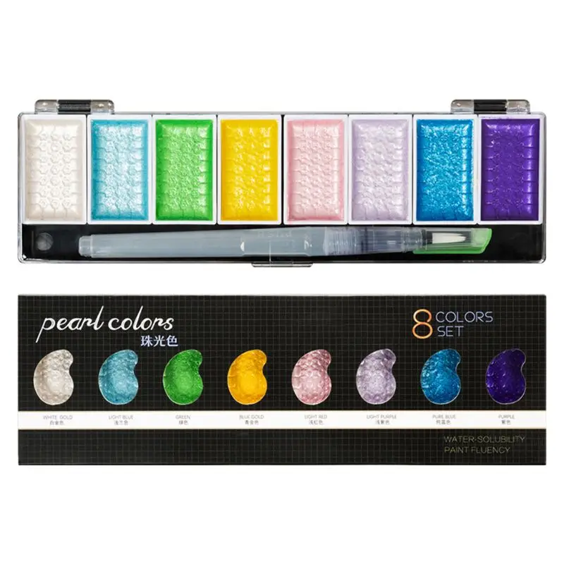 5/8 цветов водонепроницаемого материала; Водонепроницаемая Цвет; декор в виде золотистых металлических пигмент Краски с щеткой для чистки художника Краски ing воды Цвета товары для рукоделия L41E