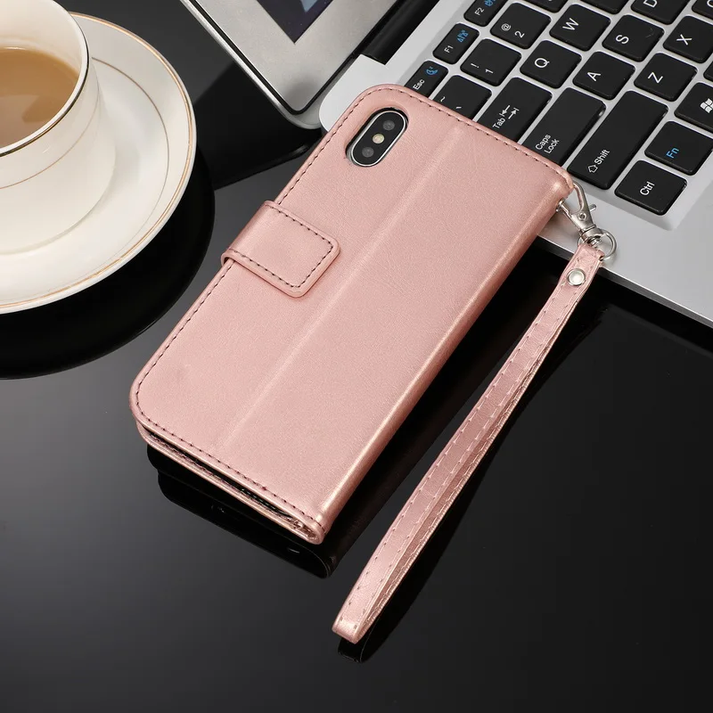 Rose Gold Чехол-кошелек на молнии для iPhone XS Max XR X 7 8 Plus 7plus 8plus 6 6s, роскошный кожаный чехол с карманами для карт, полное покрытие, подставка - Цвет: Rose Gold