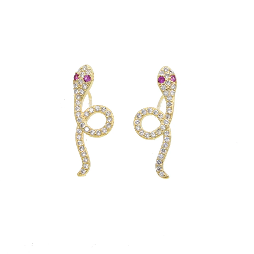 

Shiny cz snake wrap climber long pin earring Gold vermeil cute snake sweep jewelry gold rose gold color earring