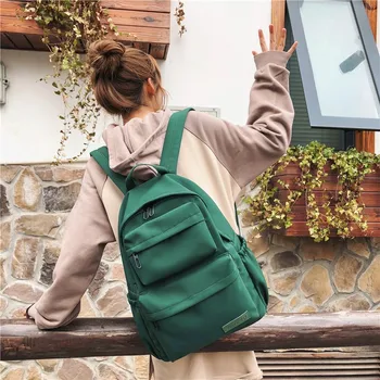 New Waterproof Nylon Women Backpack Solid Color Casual Backpack For Teenagers Women Large Capacity Ladies Schoolbag 2