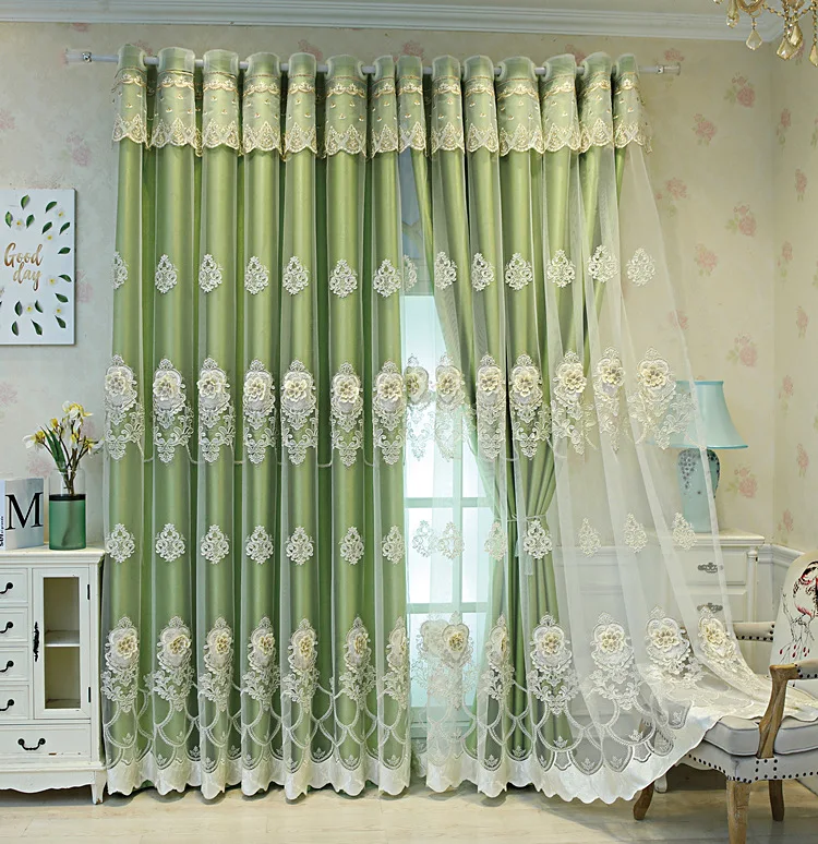 2022 New  European Style Curtains for Living Room Double Layer Tulle Gauze Curtain Bedroom Luxurious extravagance Embroidered