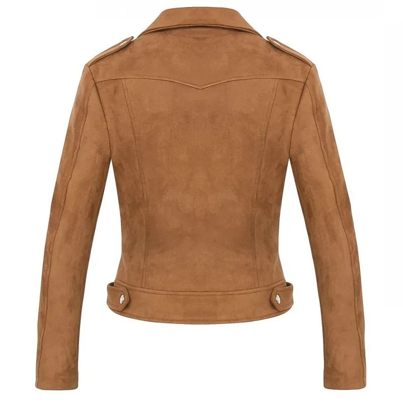 

2020 Autumn Winter New Female Solid Jacket Fashion Faux Suede Lapel Collar Outwear Casual Pocket Zipper Ladies Short Coats