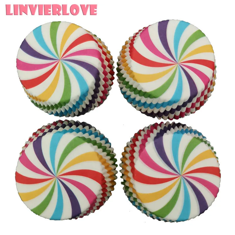 LINVIERLOVE 100 шт. радужная полоса Кекс лайнер бумага для выпечки форма формы маффинов