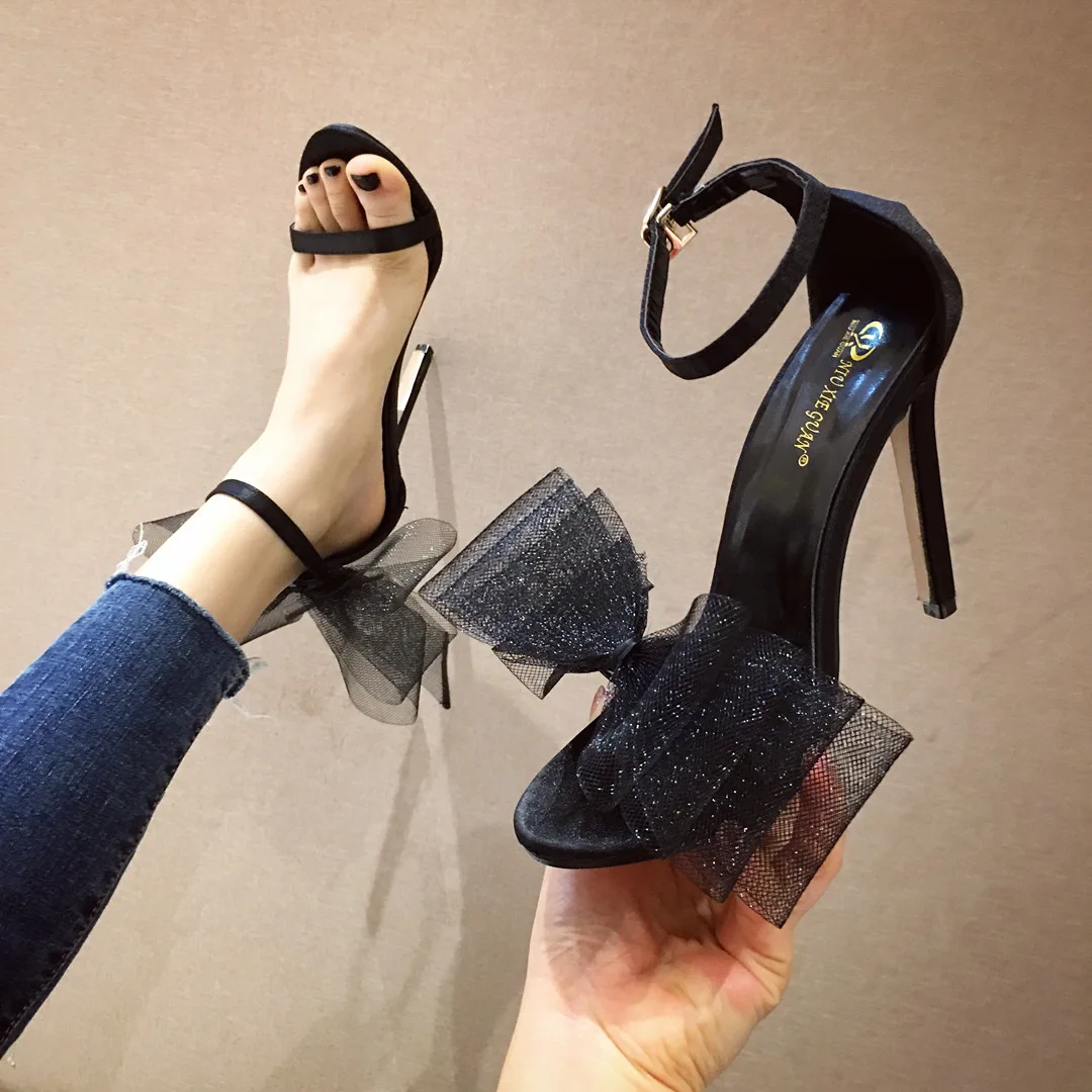 

European And American-Style Fashion Wild before Bow Fine with High Heels Sandals