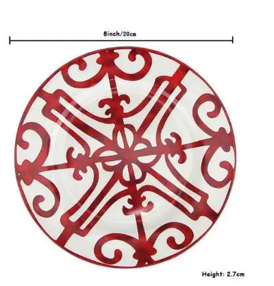 8 inch plate Керамическая тарелка для стейка, кофейная чашка и блюдце, набор посуды, Западный поднос для еды, красный узор - Цвет: 8 inch plate