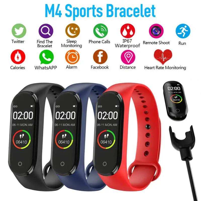 

M4 Smart Bracelet Sports Pedometer Watch Color Screen Fitness Running Walking Tracker Heart Rate Pedometer Smart Band Gym