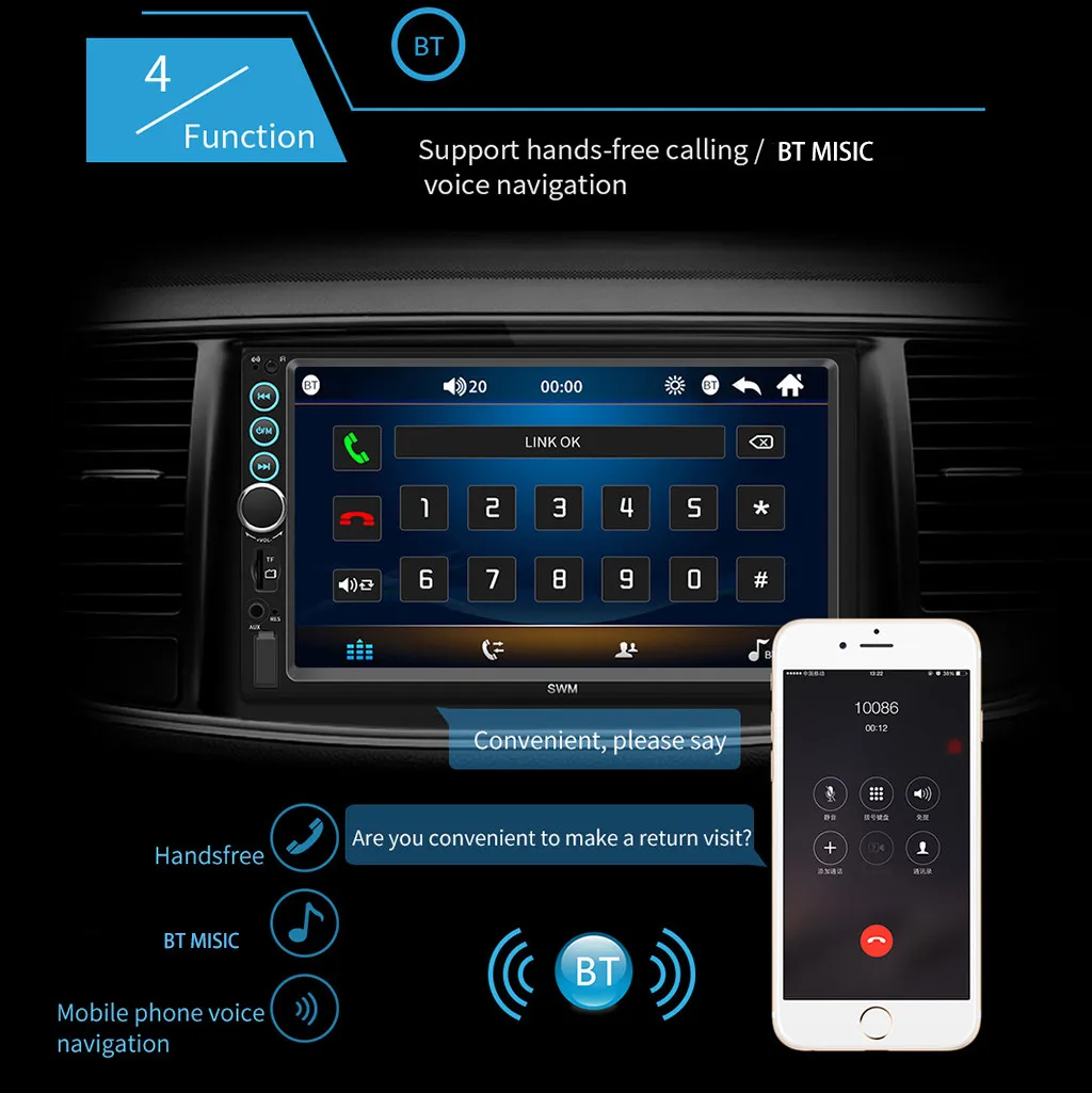 SWM-X6 7 дюймов HD двойной шпиндель автомобиля MP5 плеер автомобиля FM BT Hands-Free мобильного телефона