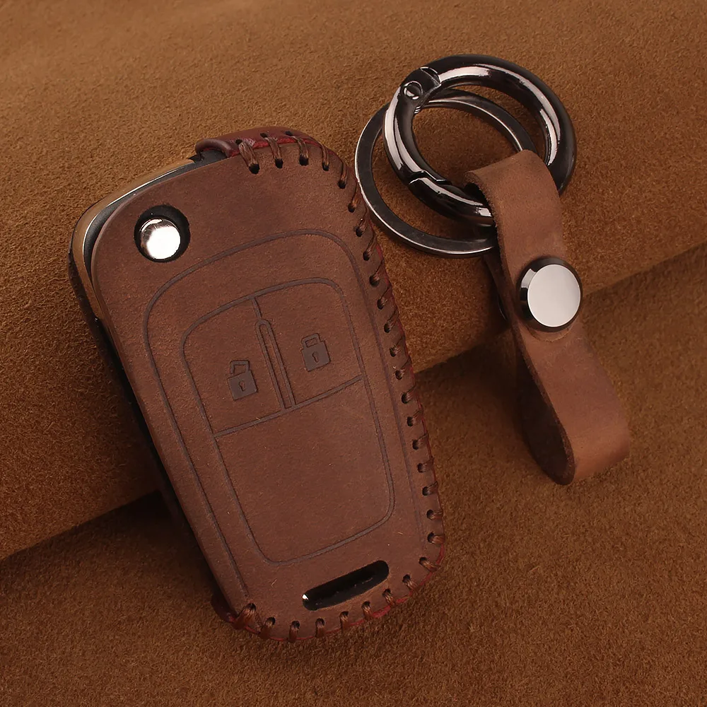 2 Buttons brown KEYYOU кожаный чехол для ключей автомобиля брелок держатель для Chevrolet Cruze Spark EPICA Lova Camaro Impala для Buick VAUXHALL OPEL - Название цвета: 2 Buttons brown