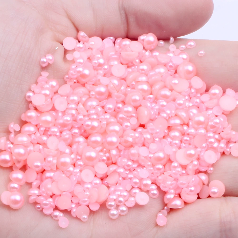 

2-12mm and Mix Size Light Pink Half Round Imitation Pearl Loose Beads ABS Flatback Pearl Beads For DIY Nails Scrapbook Decorate