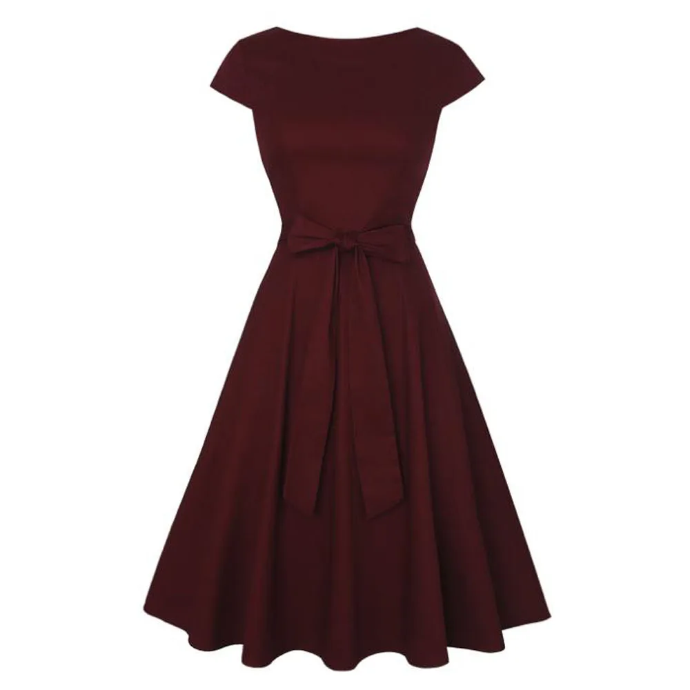 Wine Red 50 s, винтажные вечерние платья размера плюс, женская одежда, туника с высокой талией, Ретро стиль, повседневные, пинап, рокабилли, Свинг, платья, женская одежда - Цвет: Wine Red
