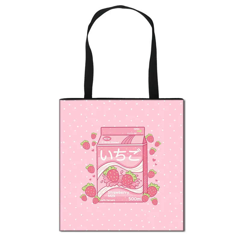 Harajuku Kawaii Strawberry Milk Tote Bags Women Handbag Lolita Girls Portable Shoulder Bags for Travel E-Girl Shopping Bag Gift 