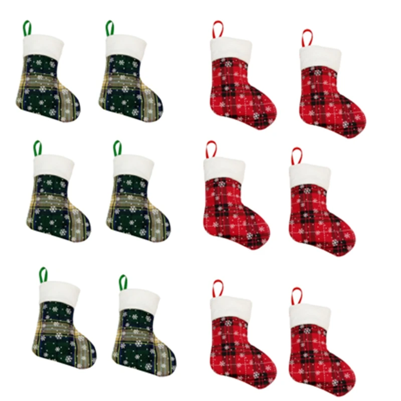 

12Pcs Christmas Stockings Gifts Candy Bag Kids Candy Socks Christmas Tree Home Decoration Christmas Tree Hang Pendant Xmas Stock