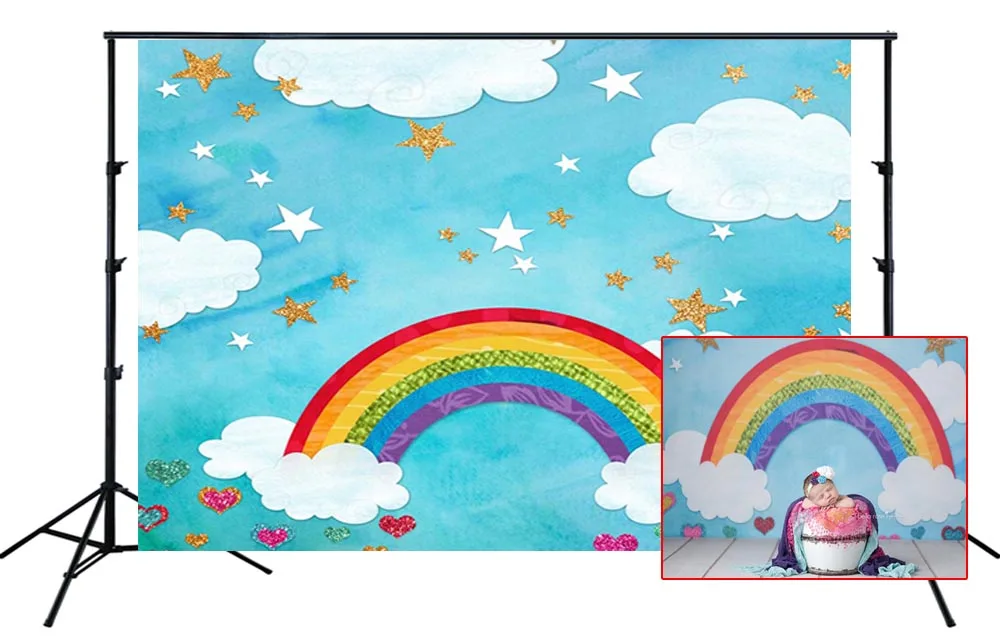 Фон для фотостудии голубое небо облака звезды золотой Радужный фон
