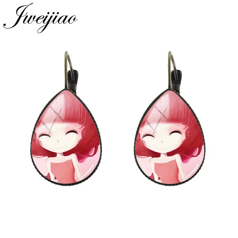 JWEIJIAO, японские аниме серьги, слеза, капля воды, серьги-клипсы, античный бронзовый очаровательный стеклянный мультяшный фото, ювелирные изделия для девочек C087 - Окраска металла: C088