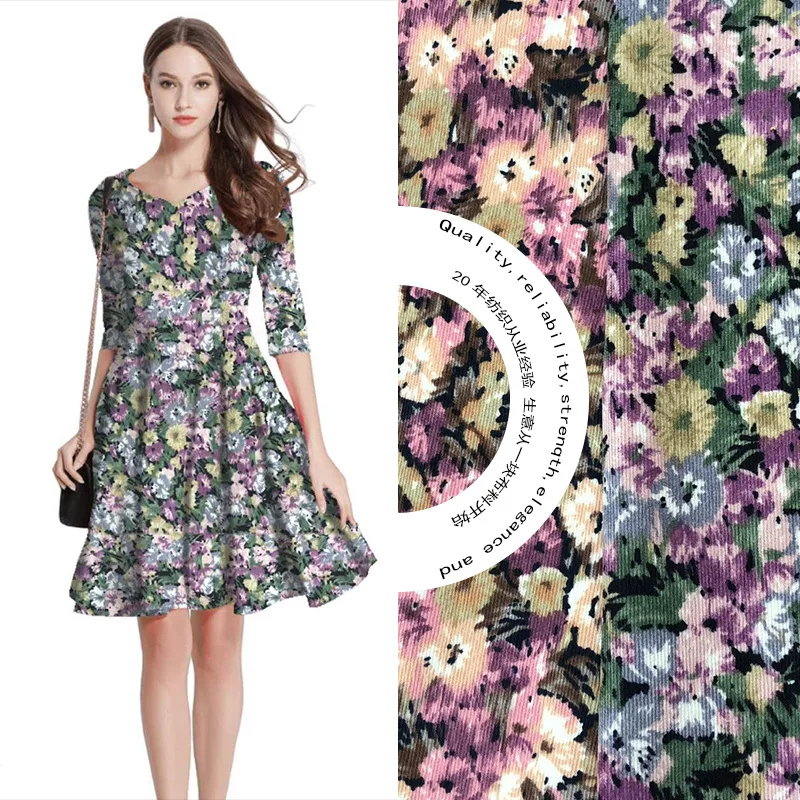 1mX150cm Floral Print Corduroy Fabric DIY Sewing Clothes Dress