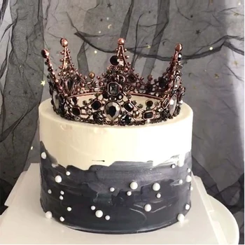 

Birthday cake crown decoration, retro pearl queen princess crown cake top hat, dessert decoration birthday party